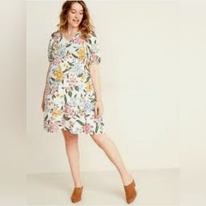 Old Navy Maternity Cream Floral Puff Sleeve Sundress Casual